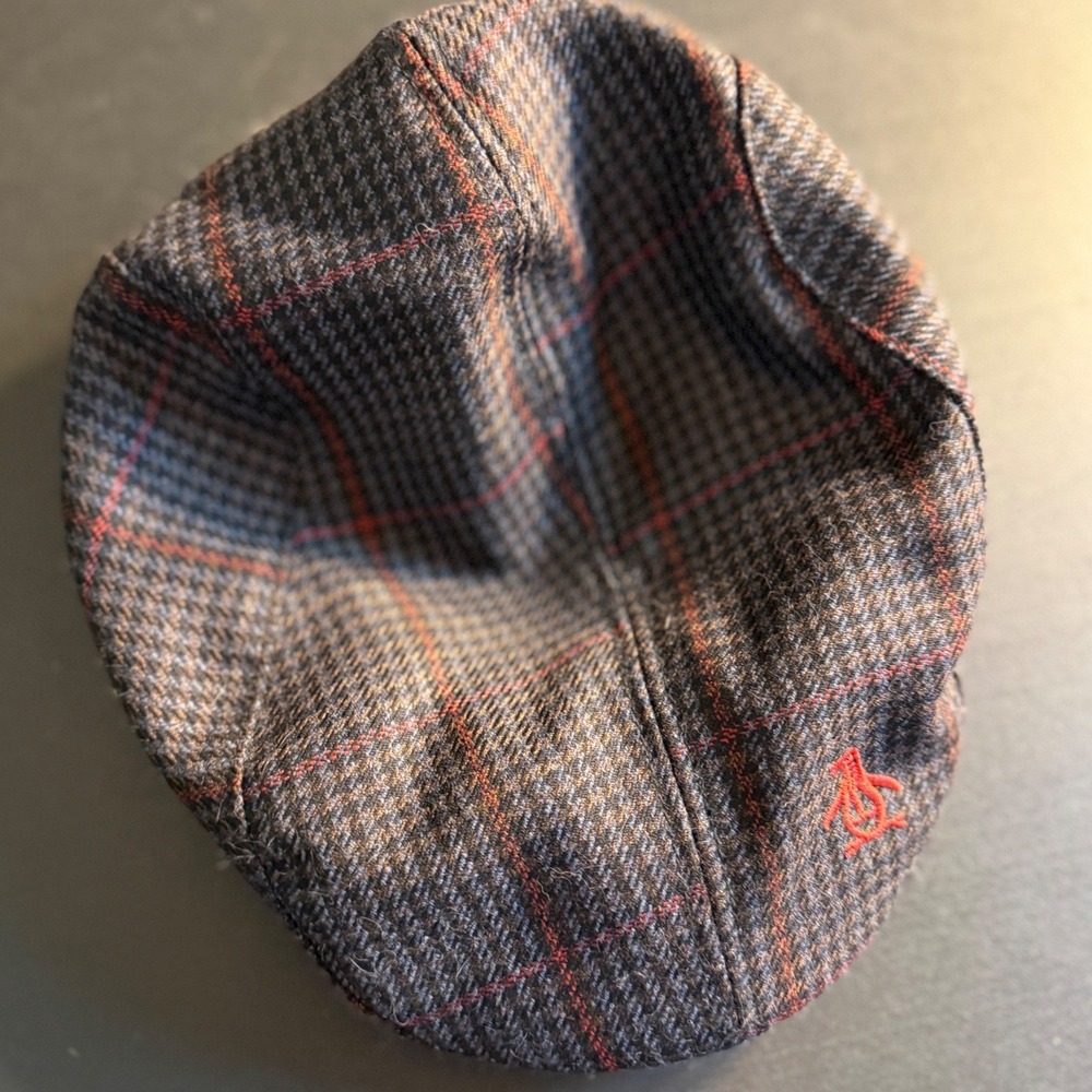 Original Penguin Munsingwear Mens Flat Cap Scally Hat Grey Red Plaid Lined